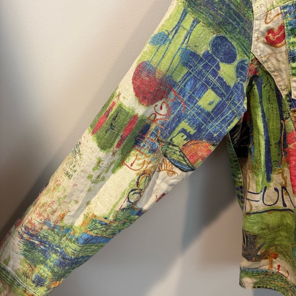 Vtg Chico’s Abstract Art to Wear Faces Graffiti Funky Linen Jacket Size 3/XL - Picture 4 of 11
